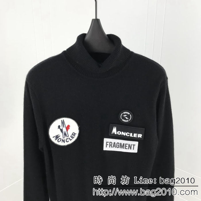 MONCLER蒙口 x 藤原浩合作系列 18年秋冬新款 高領貂絨 魔術貼徽章圖案 男款羊毛衫 ydi1554